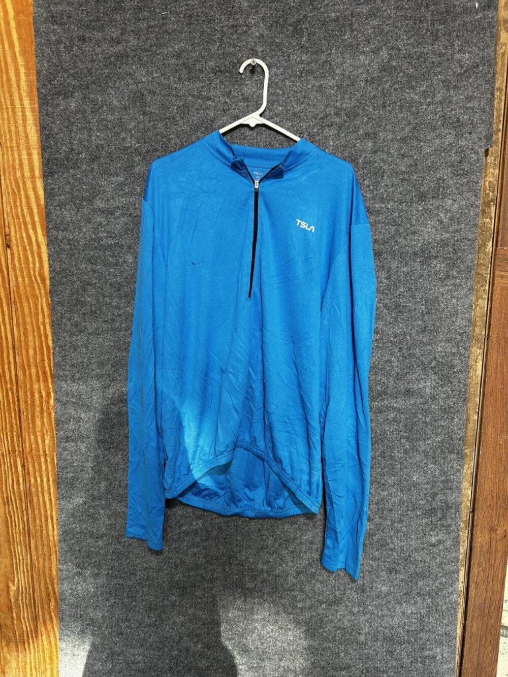 TSLA Cycling Jersey Mens 3XL Blue Long Sleeve 1/4 Zip Mock Neck Lightweight